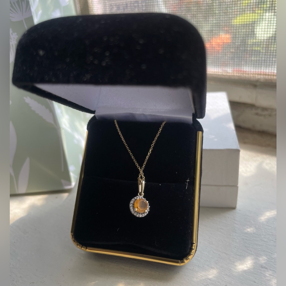 Citrine drop pendant with diamonds & gold filled chain